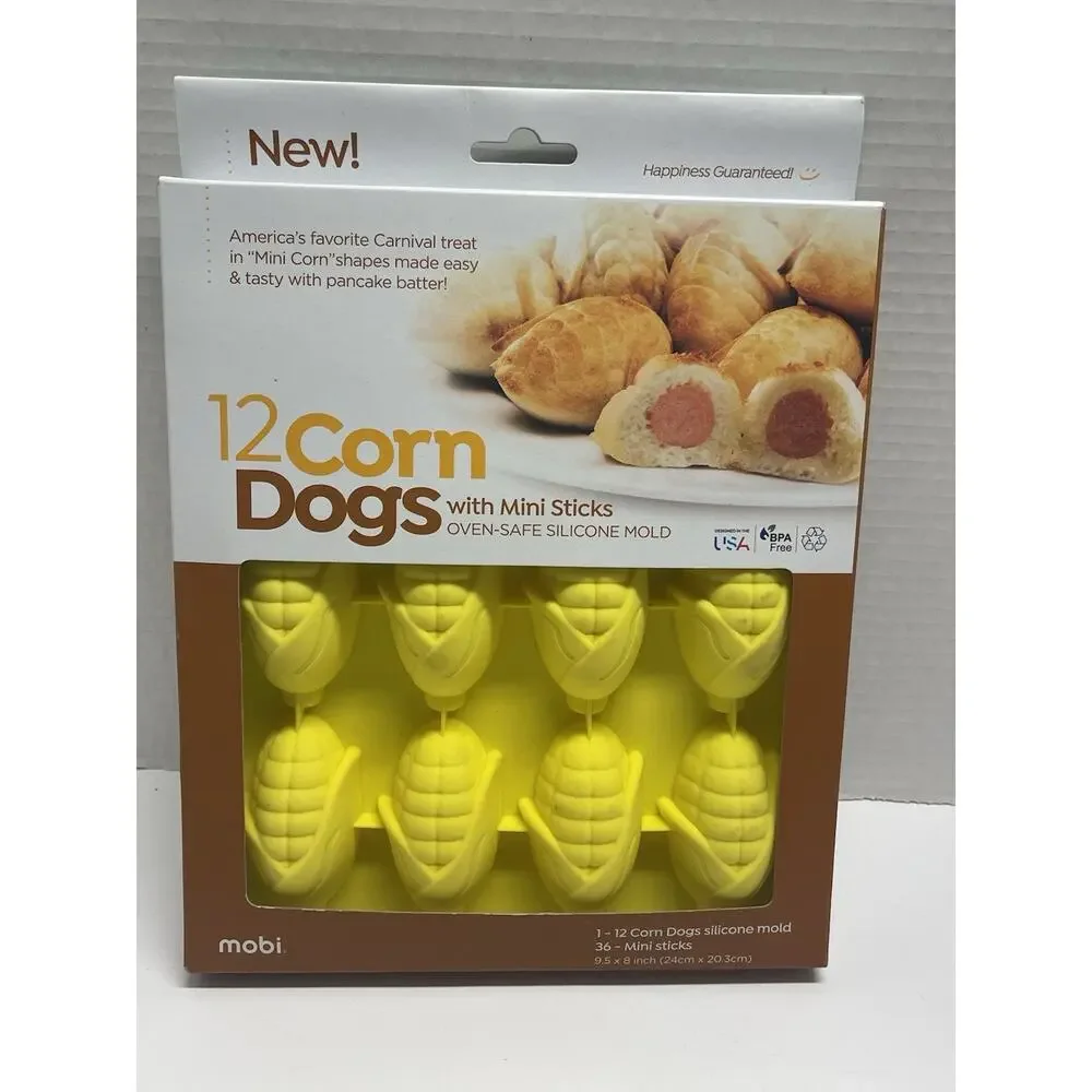 NEW!-Mobi 12 Corn Dog Mini Sticks Oven Safe Silicone Mold 9.5